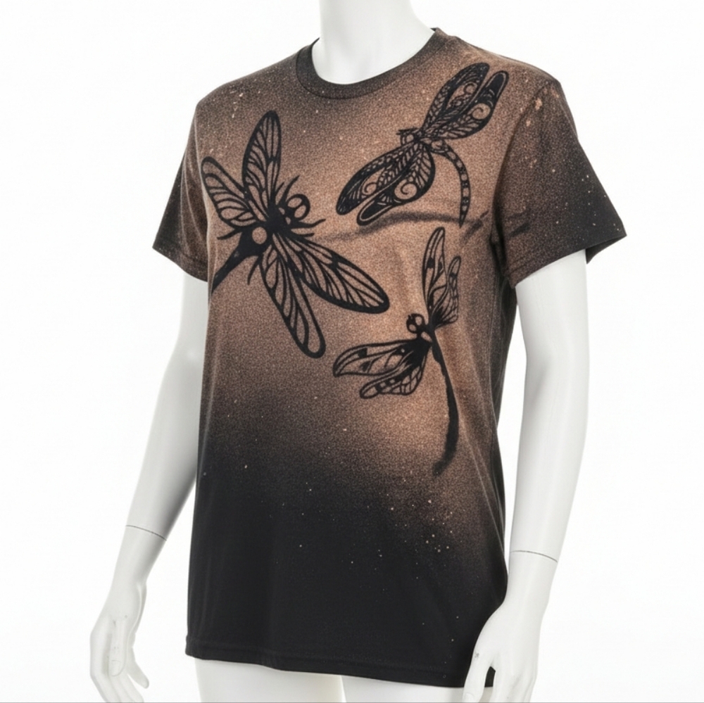 Black T-Shirt with Dragonfly Design